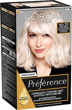 Loreal Paris Стойкая краска для волос Preference 10.21 Стокгольм светло-светло русый перламутровый освет 1 шт