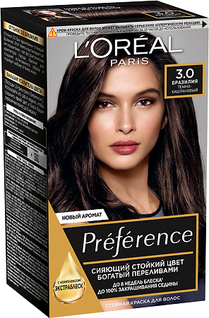Изображение товара Loreal Paris Стойкая краска для волос Preference 3 Бразилия темно-каштановый 1 шт