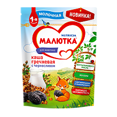 Изображение товара Каша Малютка молочная гречневая с черносливом с витаминами и минералами 4 мес. 220 г 1 шт