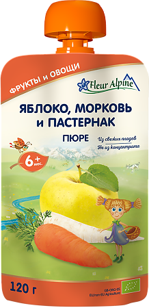Fleur Alpine Органик Пюре яблоко-морковь-пастернак с 6 мес. пауч 120 г 1 шт