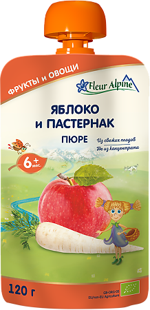 Fleur Alpine Органик Пюре яблоко-пастернак с 6 мес. пауч 120 г 1 шт