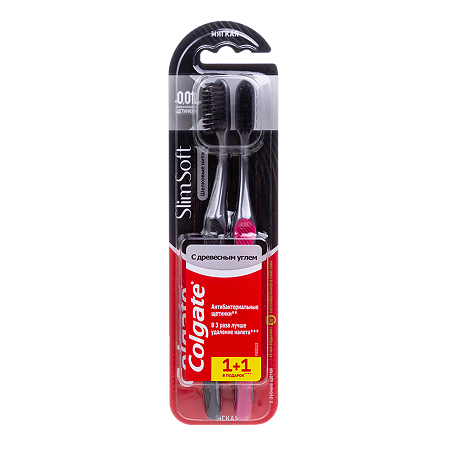 Colgate Зубная щетка Шелковые нити с древесным углем мягкая 2 шт