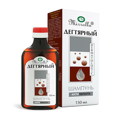 Изображение товара Дегтярный шампунь против перхоти Mirrolla 150 мл натуральное средство для борьбы с зудом