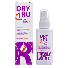 Купить Драй ру (DRY RU) Фут спрей для ног от потооделения с пролонгированным антимикробным действием 100 мл 1 шт цена