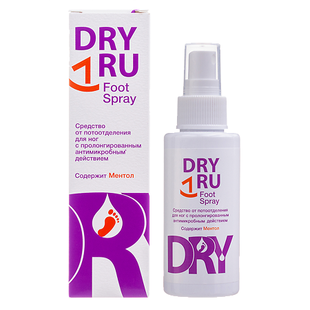 Драй ру (DRY RU) Фут спрей для ног от потооделения с пролонгированным антимикробным действием 100 мл 1 шт