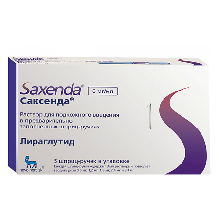 Саксенда, раствор для п/к введ 6 мг/мл 3 мл картриджи в шприц-ручках 5 шт