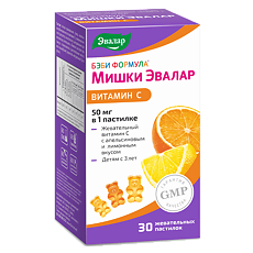 Купить Бэби Формула Мишки Эвалар Витамин С 50 мг жевательные пастилки массой 2,5 г с 3-х лет 30 шт цена