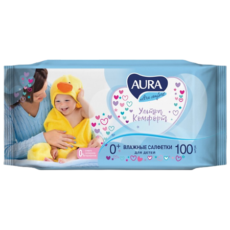 Aura Ultra Comfort Влажные салфетки для детей с алоэ и витамином Е 100 шт