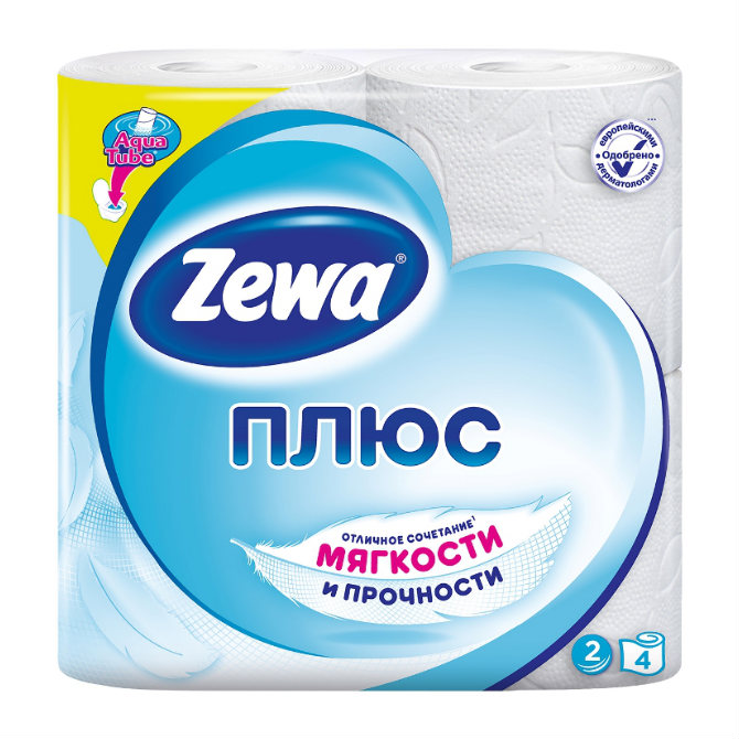 Изображение товара Бумага туалетная Zewa Плюс двухслойная Белая 4 шт