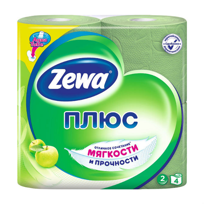 Изображение товара Туалетная бумага Zewa Плюс двухслойная с ароматом яблока 4 шт Изображение товара Туалетная бумага Zewa Плюс двухслойная с ароматом яблока 4 шт