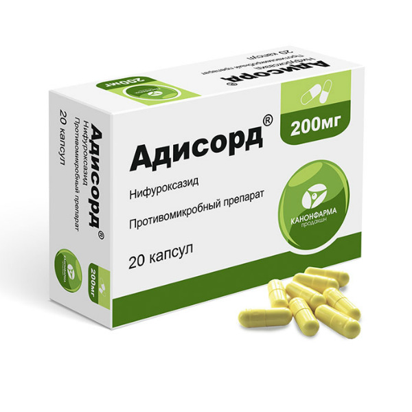Изображение товара Адисорд капсулы 200 мг 20 шт нифуроксазид противодиарейное средство Изображение товара Адисорд капсулы 200 мг 20 шт нифуроксазид противодиарейное средство