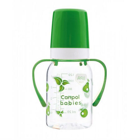 Canpol Бутылочка тритановая (BPA 0%) с ручками с силиконовой соской 3+ Cheerful animals 120 мл 1 шт