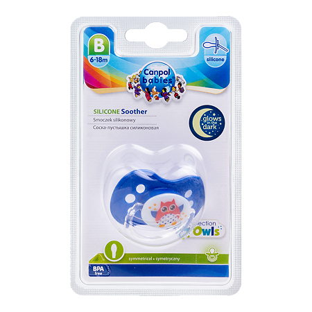 Canpol Пустышка симметричная силиконовая 6-18 Owl 1 шт