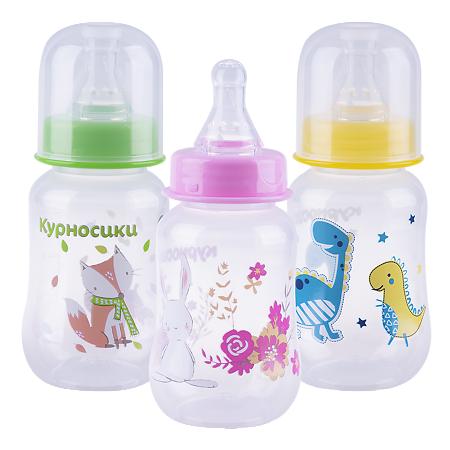 Изображение товара Бутылочка для кормления Курносики с силиконовыми сосками 120 мл, Россия