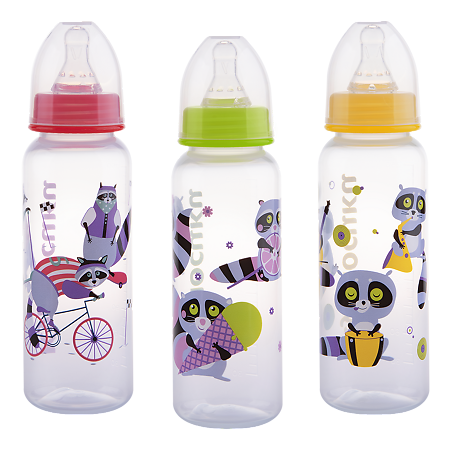 Изображение товара Курносики бутылочка для кормления с силиконовой молочной соской арт.11004 0+ с рисунком 250 мл 1 шт