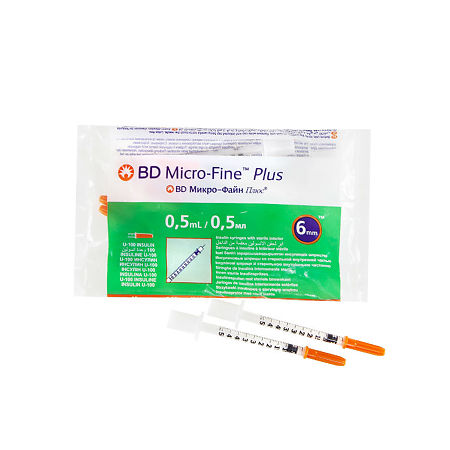 Шприц инсулиновый BD Micro-Fine Plus 0,5 мл/U-100 31G (0,25 мм х 6 мм), 10 шт