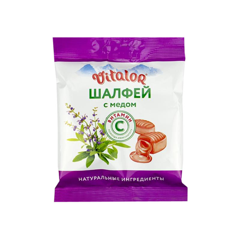 Изображение товара Виталор Леденцовая карамель с витамином С и вкусом шалфея с медом 60 г Изображение товара Виталор Леденцовая карамель с витамином С и вкусом шалфея с медом 60 г