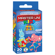 Изображение товара Master Uni Лейкопластырь Kids бактерицидный на полимерной основе с рисунками 20 шт