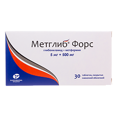Изображение товара Метглиб Форс таблетки покрыт.плен.об. 5 мг+500 мг 30 шт