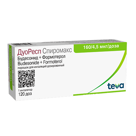ДуоРесп Спиромакс порошок для ингаляций дозированный 160 мкг+4,5 мкг/доза 120 доз 1 шт