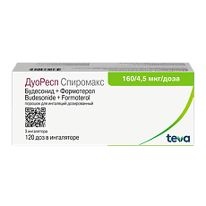 Купить ДуоРесп Спиромакс порошок для ингаляций дозированный 160 мкг+4,5 мкг/доза 120 доз 3 шт цена
