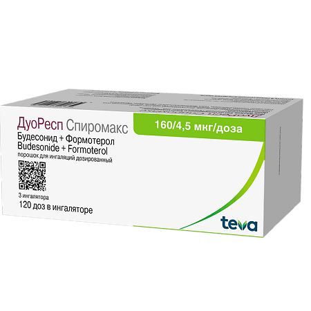 ДуоРесп Спиромакс порошок для ингаляций дозированный 160 мкг+4,5 мкг/доза 120 доз 3 шт