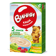 Купить Винни Каша молочная 5 злаков с яблоком и малиной 200 г 1 шт цена
