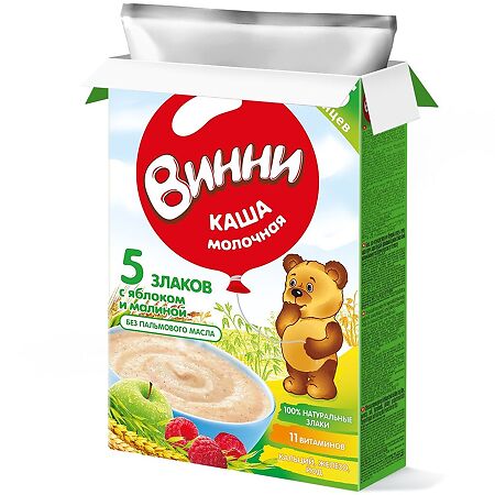 Винни Каша молочная 5 злаков с яблоком и малиной 200 г 1 шт