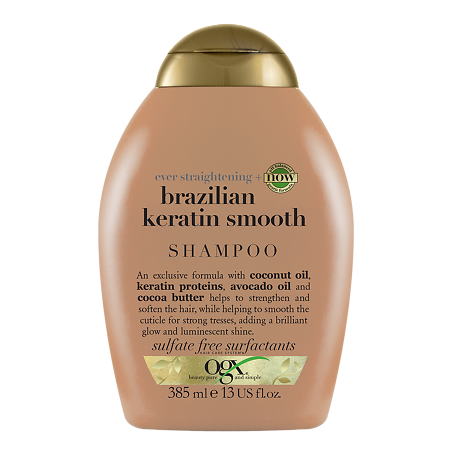 Изображение товара OGX Разглаживающий шампунь для укрепления волос Бразильский Кератин Ever Straight Brazilian Keratin Smooth ShampooРазглаживающий и укрепляющий шампунь Бразильский кератин 385 мл 1 шт