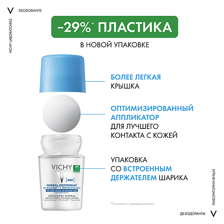 Vichy Deodorants Дезодорант-антиперспирант минеральный шариковый 48 ч без солей алюминия 50 мл 1 шт