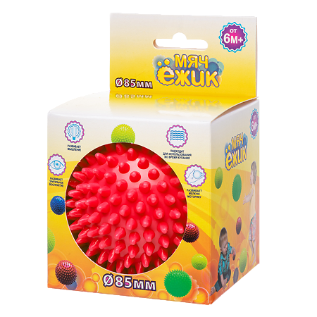 Мяч Ежик 85 мм красный в подарочной упаковке 1 шт