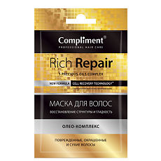 Купить Compliment Маска для волос Rich repair Восстановление структуры и гладкость саше 25 мл 1 шт цена