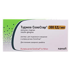 Купить Туджео СолоСтар раствор для п/к введ 300 ед/мл 1,5 мл картриджи в шприц-ручках солостар 3 шт цена