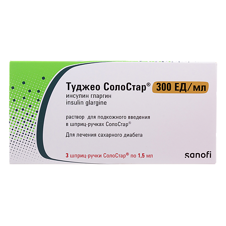 Туджео СолоСтар раствор для п/к введ 300 ед/мл 1,5 мл картриджи в шприц-ручках солостар 3 шт