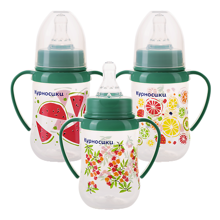 Изображение товара Курносики бутылочка для кормления приталенная с ручками и сосками 125 мл