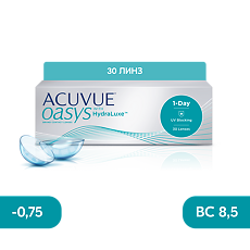 Изображение товара Контактные линзы 1-Day Acuvue Oasys with Hydraluxe -0.75/8.5/14.3 30шт