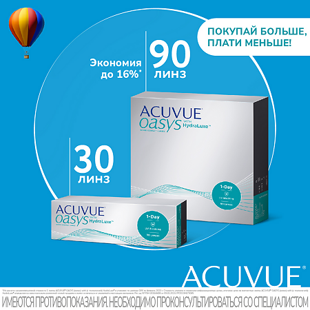 Контактные линзы 1-Day Acuvue Oasys with Hydraluxe, 30 шт/-3.25/9.0/1 день 1 уп