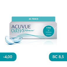 Изображение товара Контактные линзы 1-Day Acuvue Oasys with Hydraluxe -4.00/8.5/14.3 30шт