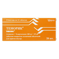 Купить Тенорик таблетки покрыт.плен.об. 100 мг+25 мг 28 шт цена