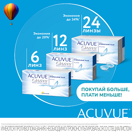 Контактные линзы Acuvue Oasys with Hydraclear Plus, 24 шт/-5.25/8.4/2 недели 1 уп