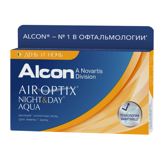 Изображение товара Контактные линзы Alcon Air Optix Night & Day Aqua +3.50 8.6 мм на месяц