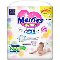 Купить Merries Трусики-подгузники размер S (4-8 кг) 62 шт цена
