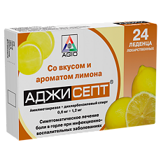 Купить Аджисепт таблетки для рассасывания лимонные 24 шт цена