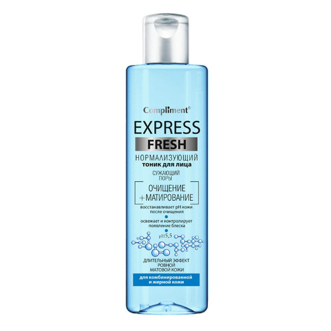 Изображение товара Compliment Express Fresh нормализующий тоник для лица сужающий поры 250 мл Изображение товара Compliment Express Fresh нормализующий тоник для лица сужающий поры 250 мл