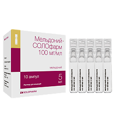 Купить Мельдоний -СОЛОфарм раствор для инъекций 100 мг/мл 5 мл амп 10 шт цена