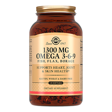 Изображение товара Solgar Комплекс жирных кислот 1300 мг Омега 3-6-9 / 1300 mg Omega 3-6-9, Fish, Flax, Borage Softgels капсулы массой 1776 мг 120 шт