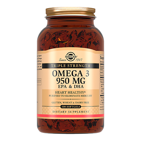 Изображение товара Solgar Тройная Омега-3 950 мг ЭПК и ДГК / Triple Strength Omega-3 950 mg EPA & DHA Softgels капсулы массой 1950 мг 100 шт