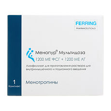 Купить Менопур Мультидоза лиофилизат д/приг раствора для п/к введ 1200 ме фсг+1200 ме лг фл 1 шт цена