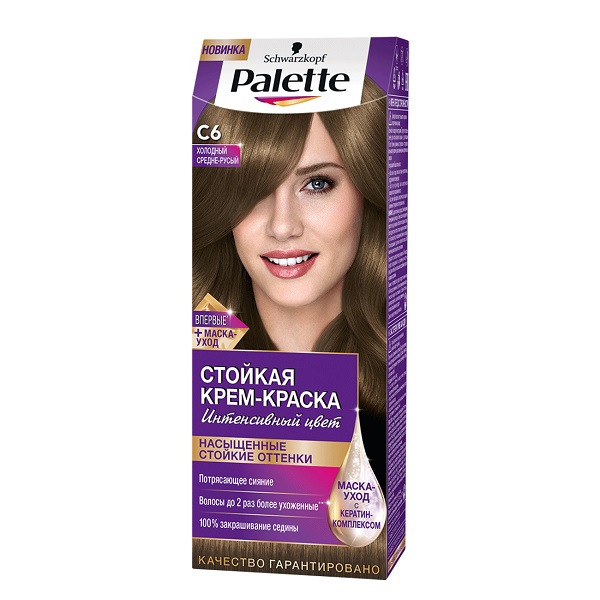 Изображение товара Palette стойкая крем-краска C6 Холодный средне-русый 110 мл с маской ухода Изображение товара Palette стойкая крем-краска C6 Холодный средне-русый 110 мл с маской ухода