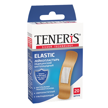 Teneris Лейкопластырь Elastic бактерицидный на тканевой основе 76 х 19 мм 20 шт
